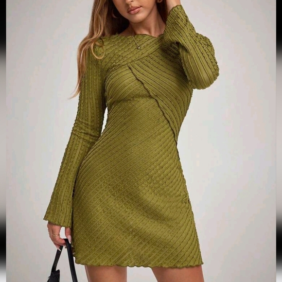 Dresses & Skirts - Women Casual Solid Color Bell Sleeve Mini Dress For Autumn